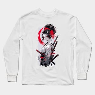 Beautiful geisha,  katana,Asian drawing Long Sleeve T-Shirt